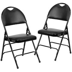 Ultra-Premium Triple Braced Black Vinyl Metal Folding Chair with Easy-Carry Handle