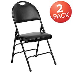 2 Pack HERCULES Series Ultra-Premium Triple Braced Black Vinyl Metal Folding Chair with Easy-Carry Handle