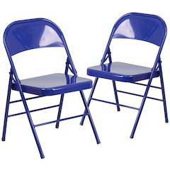 Cobalt Blue Triple Braced & Double Hinged Metal Folding Chair