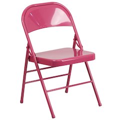 Shockingly Fuchsia Triple Braced & Double Hinged Metal Folding Chair