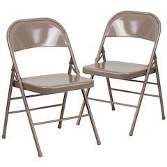 Triple Braced & Double Hinged Beige Metal Folding Chair