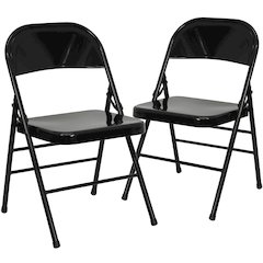 Triple Braced & Double Hinged Black Metal Folding Chair