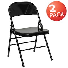 2 Pack HERCULES Series Triple Braced & Double Hinged Black Metal Folding Chair