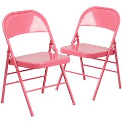 Bubblegum Pink Triple Braced & Double Hinged Metal Folding Chair
