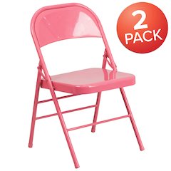 2 Pack Bubblegum Pink Triple Braced & Double Hinged Metal Folding Chair