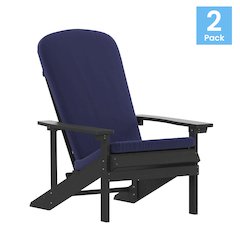 Set of 2 Adirondack Chairs in Slate Gray with Blue Cushions, Porch, and Patio