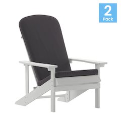Set of 2 Adirondack Chairs in White with Gray Cushions, Porch, and Patio