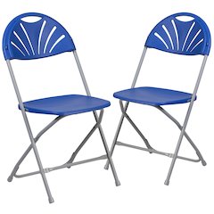 650 lb. Capacity Blue Plastic Fan Back Folding Chair