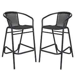 Set of 2 Rattan Restaurant Barstool with Black Aluminum Frame, Black
