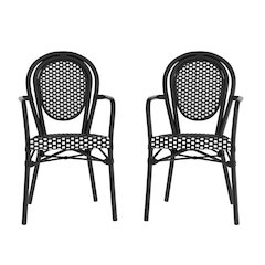Set of 2 Classic Commercial Grade Bistro Chairs, Black & White/Black Frame