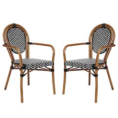 Set of 2 Classic Commercial Grade Bistro Chairs, Black & White/Natural Frame