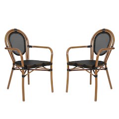 Set of 2 Classic Commercial Grade Bistro Chairs, Black/Natural Frame