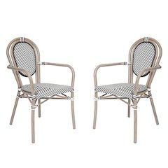 Set of 2 Classic Bistro Chairs, Black & White/Light Natural Frame