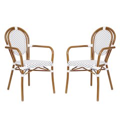 Set of 2 Classic Commercial Grade Bistro Chairs, White & Gray/Natural Frame