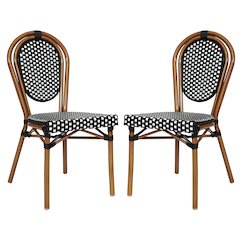 2 Pack Bistro Stack Chair Natural/White PE Rattan and Bamboo Aluminum Frame
