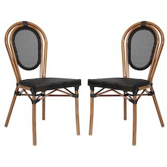 Set of 2 Classic Commercial Grade Bistro Chairs, Black/Natural Frame
