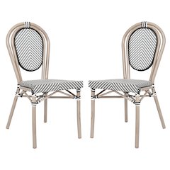Set of 2 Classic Bistro Chairs, Black & White/Light Natural Frame