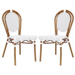 Set of 2 Classic Commercial Grade Bistro Chairs, White & Gray/Natural Frame