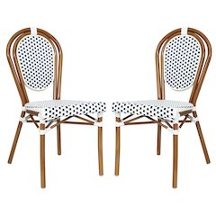 Set of 2 Classic Commercial Grade Bistro Chairs, White & Navy/Natural Frame