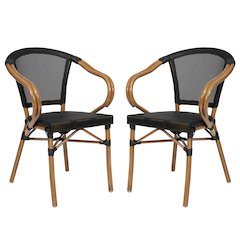 Set of 2 Classic Commercial Grade Bistro Chairs, Black/Natural Frame