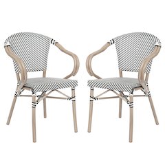 Set of 2 Classic Bistro Chairs, Black & White/Light Natural Frame