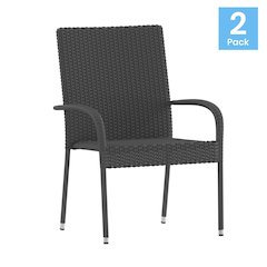 Maxim Set of 2 Stackable Indoor/Outdoor Wicker Dining Chairs with Arms - Fade & Weather-Resistant Steel Frames - Gray