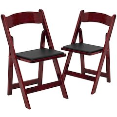 Mahogany Wood Folding Chair with Vinyl Padded Seat