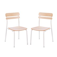 2 Pack Cyprus Solid Wood Dining Chairs, White Metal Frames, Antique White Finish