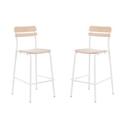 2 Pack Cyprus Solid Wood Bar Stools, White Metal Frames, Antique White Finish