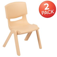 2 Pack Natural Plastic Stackable School Chair with 10.5" Seat Height