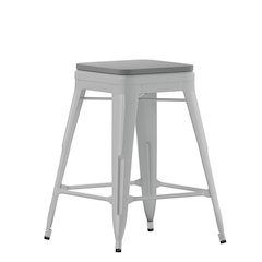 Cierra Set of 4 Commercial Grade 24" High Backless Silver Metal Indoor Counter Height Stools with Gray All-Weather Poly Resin Seats