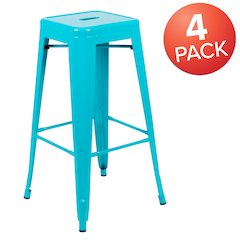 30" High Metal Indoor Bar Stool in Teal - Stackable Set of 4