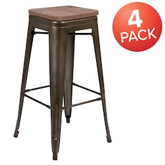 Set of 4 Modern Industrial Metal Stools  in Gun Metal Gray