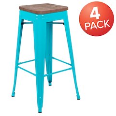 Set of 4 Modern Industrial Metal Stools  in Teal