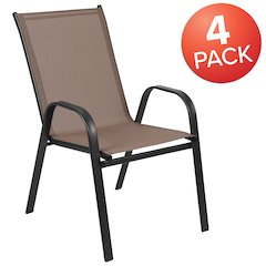 4 Pack Brown Outdoor Stack Chair with Flex Comfort Material and Metal Frame