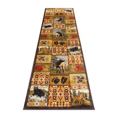 Beige 2' x 7' Wilderness Bear and Moose Area Rug with Jute Backing for Use