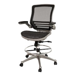Mid-Back Black Mesh Drafting Chair with Graphite Silver Frame and Flip-Up Arms