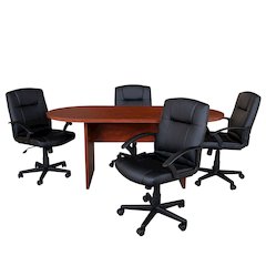 5 Piece Cherry Conference Table Set with 4 Black LeatherSoft-Padded Task Chairs