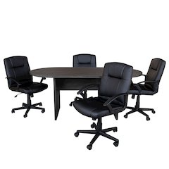 5 Piece Gray Conference Table Set with 4 Black LeatherSoft-Padded Task Chairs