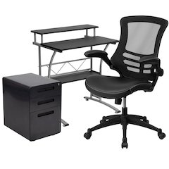 Black Computer Desk, Mesh/Office Chair and Locking Mobile Filing Cabinet