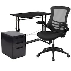 Adjustable Computer Desk, Mesh Office Chair and Locking Mobile Filing Cabinet