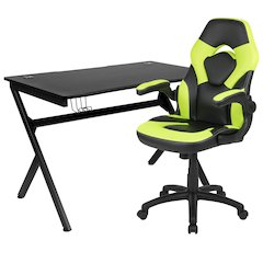Black Gaming Desk and Green/Black Racing Chair Set