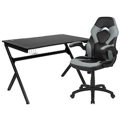 Black Gaming Desk and Gray/Black Racing Chair Set