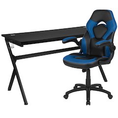 Gaming Desk and Blue/Black Racing Chair Set