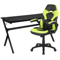 Gaming Desk and Green/Black Racing Chair Set