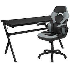 Gaming Desk and Gray/Black Racing Chair Set