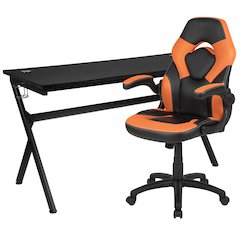 Gaming Desk and Orange/Black Racing Chair Set
