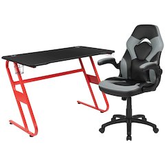 Red Gaming Desk and Gray/Black Racing Chair Set