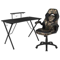 Black Gaming Desk and Camouflage/Black Racing Chair Set
