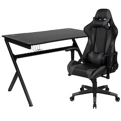 Black Gaming Desk and Gray/Black Reclining Gaming Chair Set